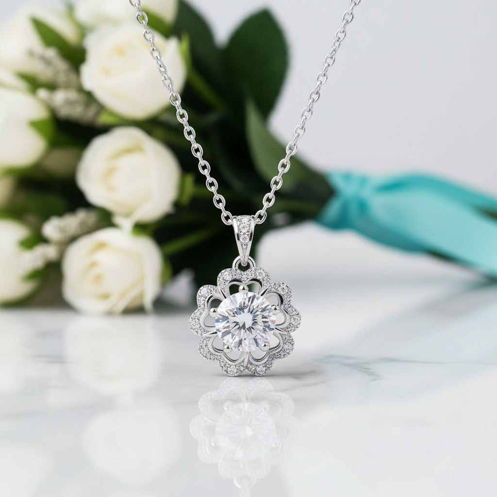 Classic Flower Shape Pendant Necklace with 1.0 Ct Diamond-Evani Jewelry