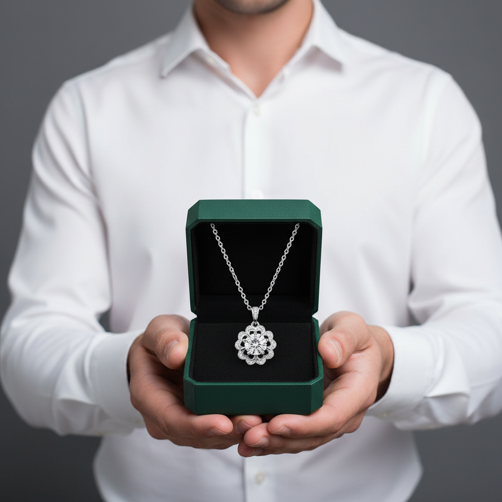 Classic Flower Shape Pendant Necklace with 1.0 Ct Diamond