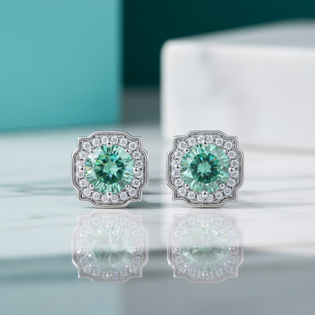 Classic Green Round Diamond Stud Earrings-Evani Jewelry