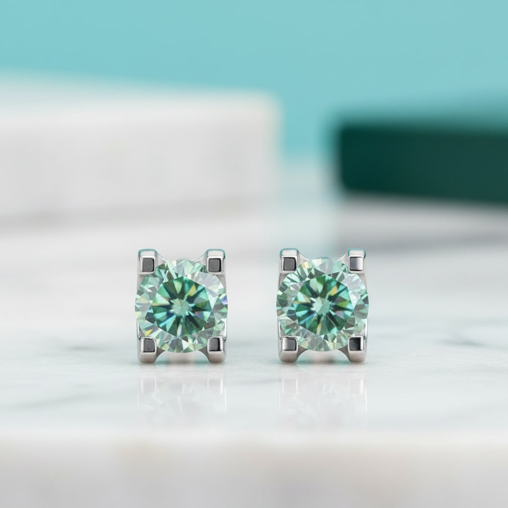 Classic Green Round Diamond Stud Earrings-Evani Jewelry