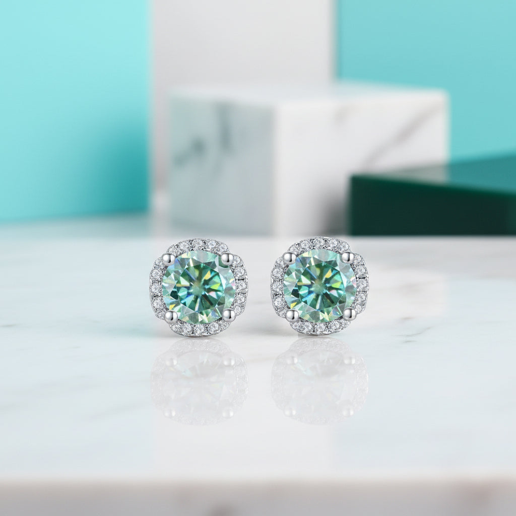 Classic Green Round Diamond Stud Earrings-Evani Jewelry