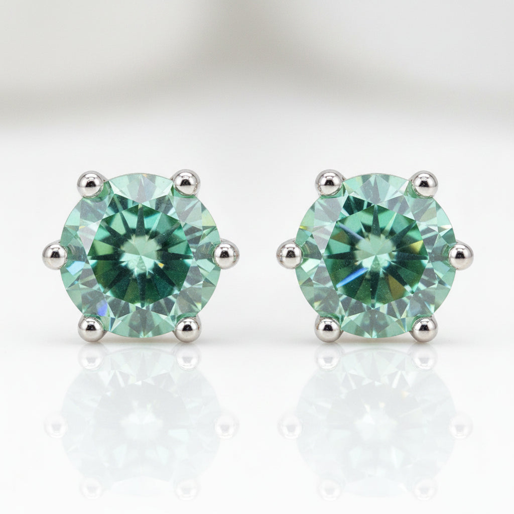 Classic Green Round Diamond Stud Earrings-Evani Jewelry