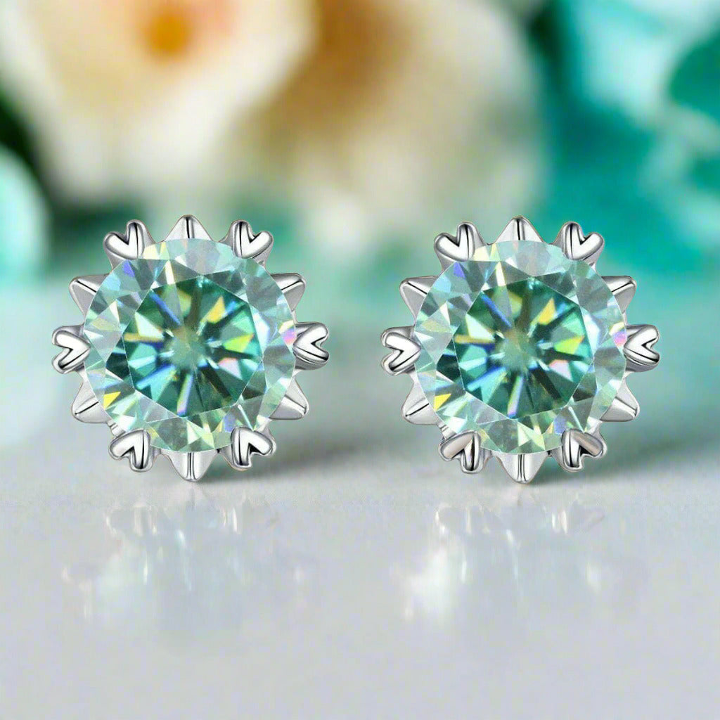 Classic Green Round Diamond Stud Earrings-Evani Jewelry