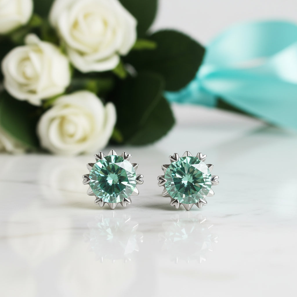 Classic Green Round Diamond Stud Earrings-Evani Jewelry