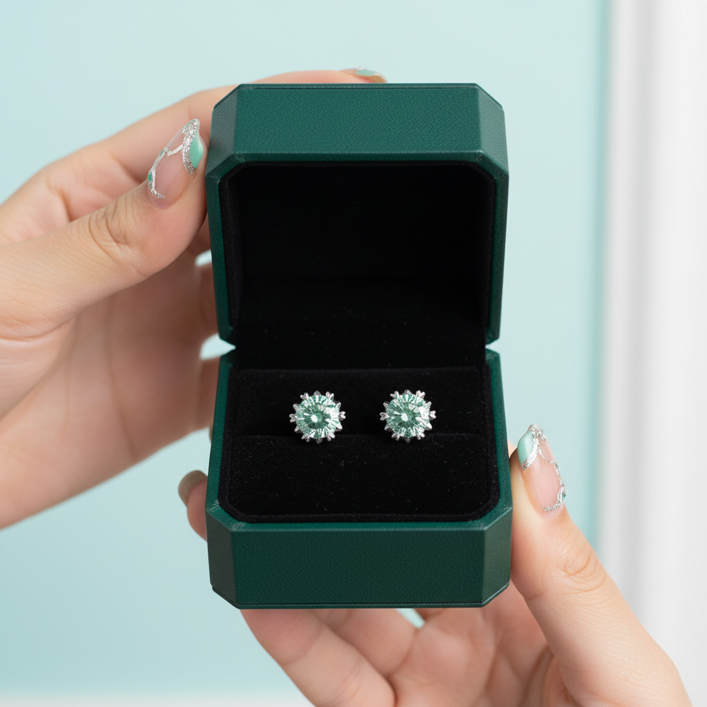 Classic Green Round Diamond OptionStud Earrings