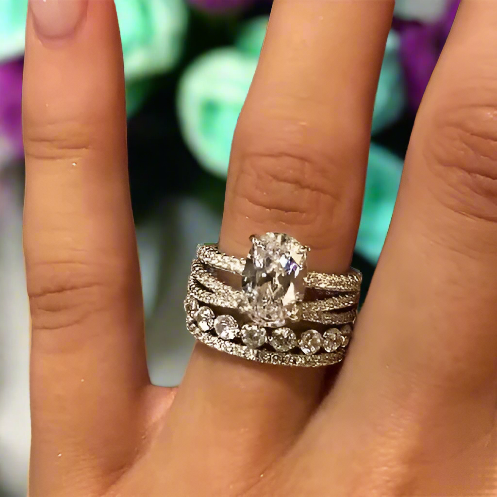 Classic Oval Cut 3.5ct Diamond Bridal Set-Evani Naomi Jewelry