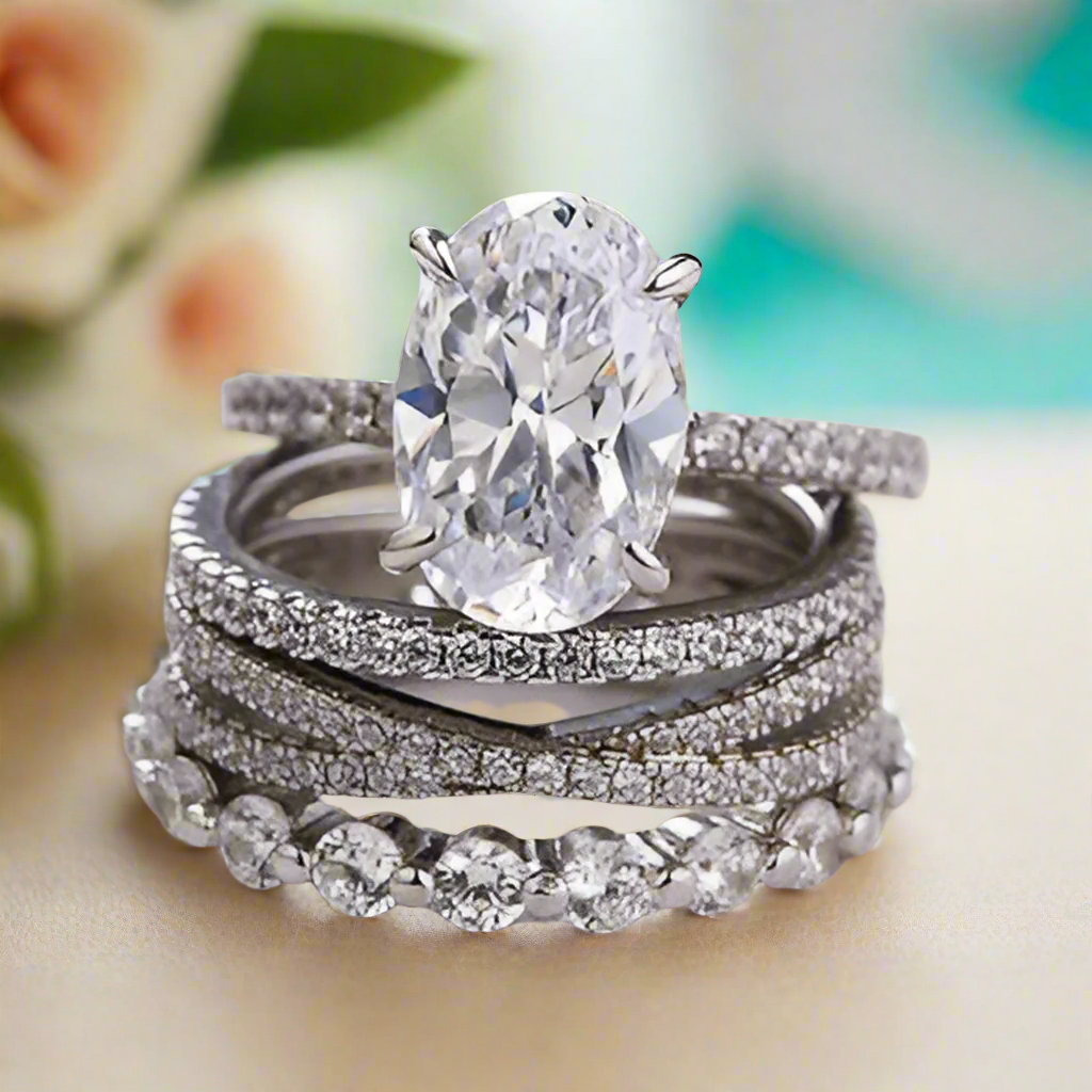 Classic Oval Cut 3.5ct Diamond Bridal Set-Evani Naomi Jewelry