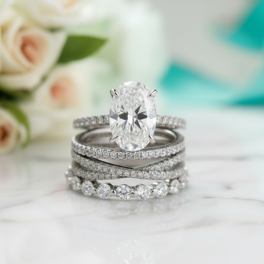3.5ct Classic Oval Cut Diamond OptionBridal Set
