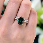 Classic Oval Cut 3.5ct Emerald Green Diamond Bridal Set-Evani Naomi Jewelry