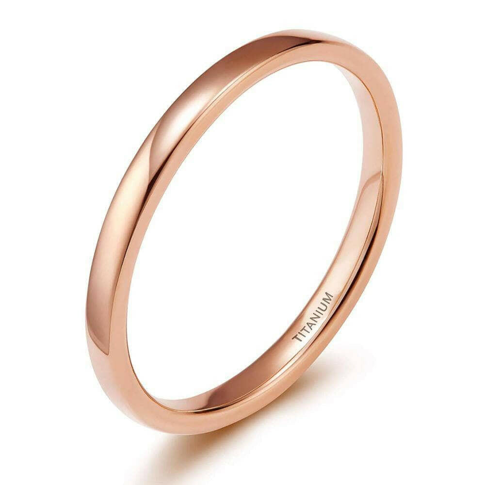 Classic Polished Dome Rose Gold Titanium Wedding Band-Evani Jewelry