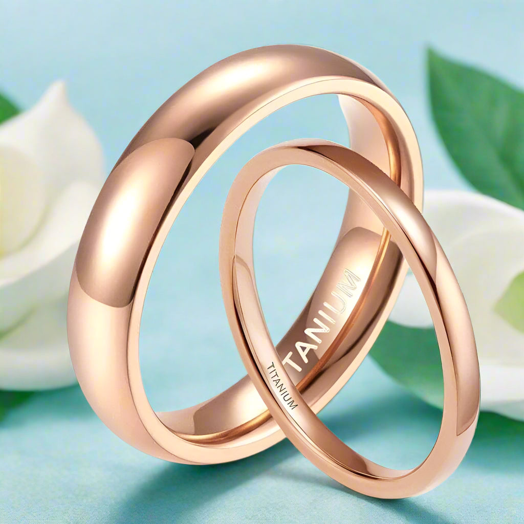 Classic Polished Dome Rose Gold Titanium Wedding Band-Evani Jewelry
