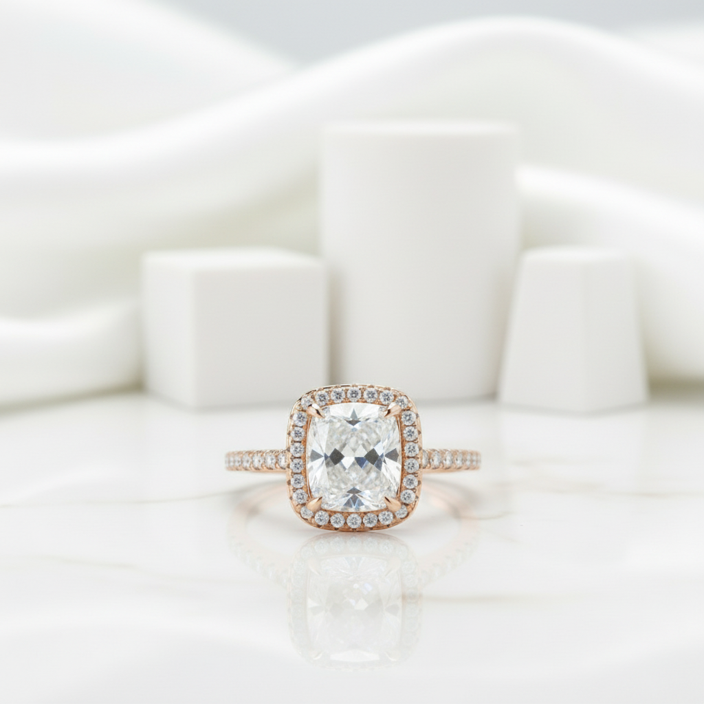 Classic Rose Gold Halo Radiant Cut Diamond Engagement Ring-Evani Jewelry