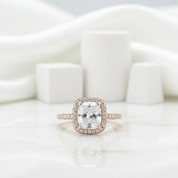 Classic Rose Gold Halo Radiant Cut Diamond Engagement Ring-Evani Jewelry