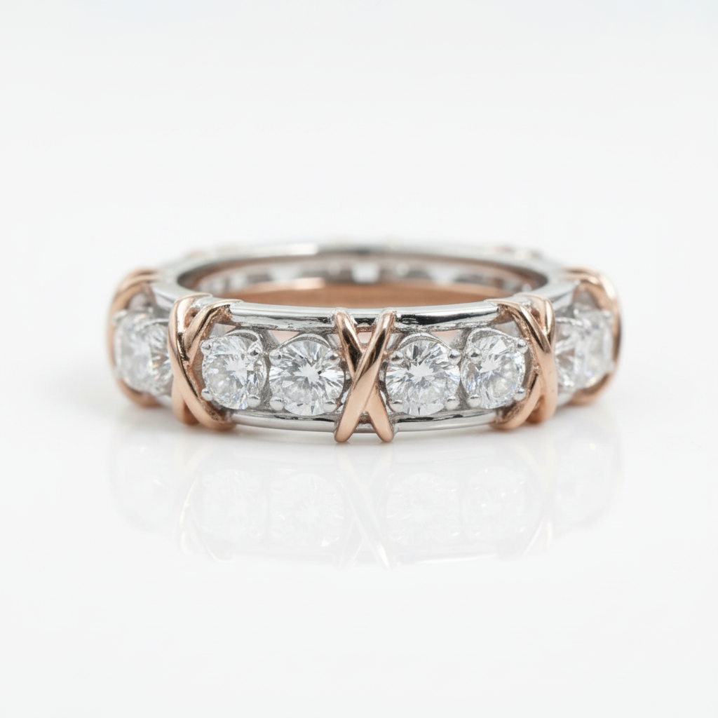 Classic Rose and White Gold Diamond Option Eternity Wedding Band - Evani Naomi Jewelry