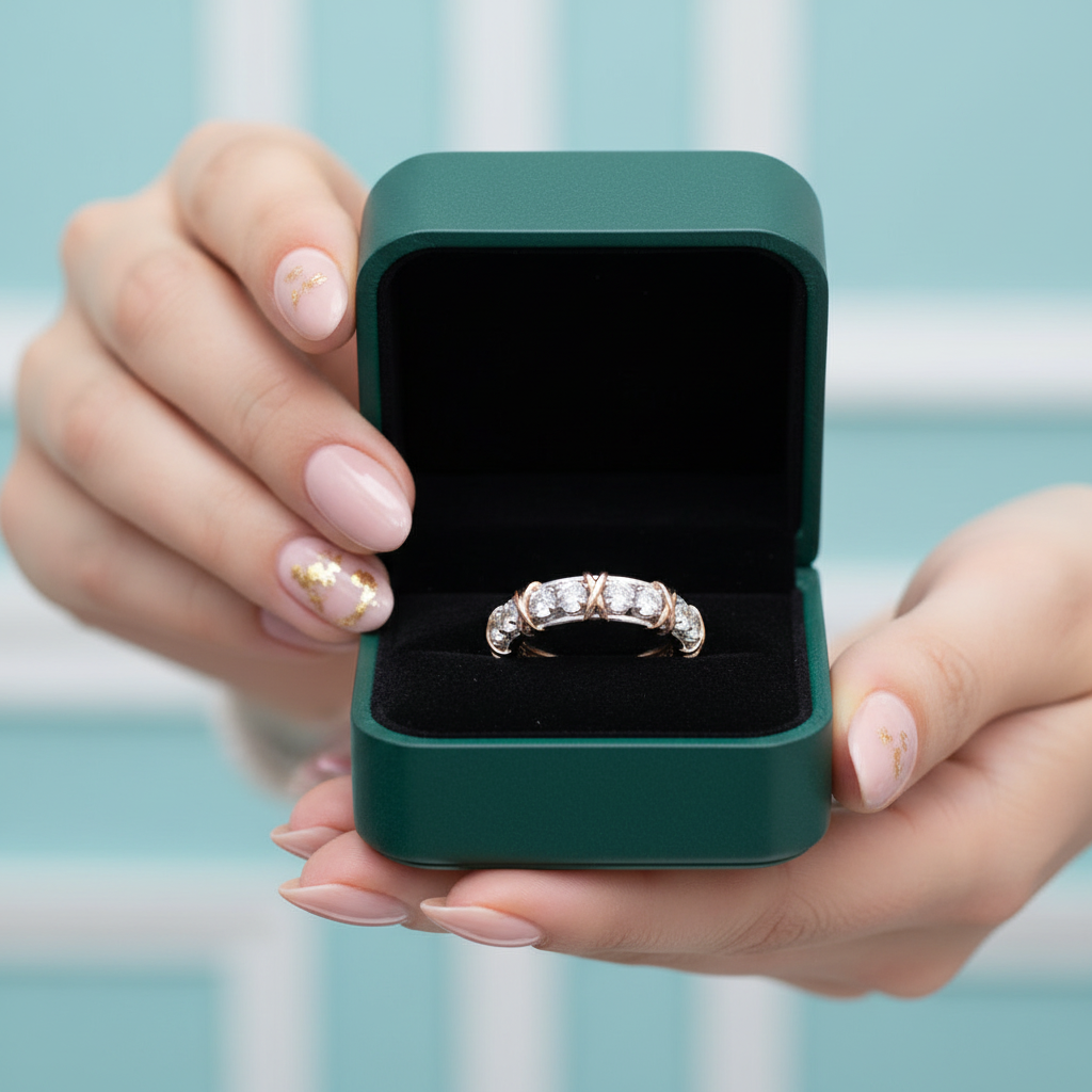 Classic Rose and White Gold Diamond Option Eternity Wedding Band - Evani Naomi Jewelry