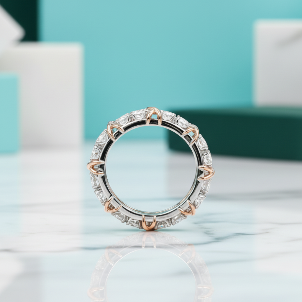 Classic Rose and White Gold Diamond Eternity Wedding Band-Evani Jewelry