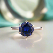 Classic Round Cut 2.0ct Blue Sapphire White Gold Engagement Ring-Evani Naomi Jewelry