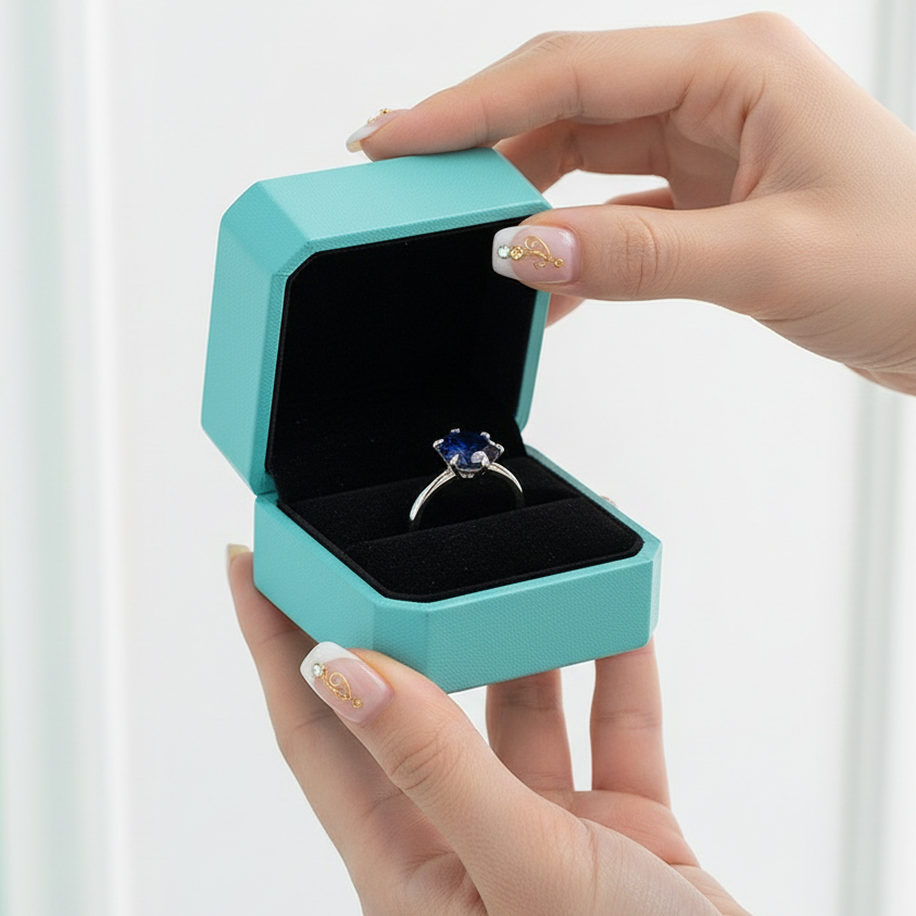 Classic Round Cut 2.0ct Blue Sapphire White Gold Engagement Ring