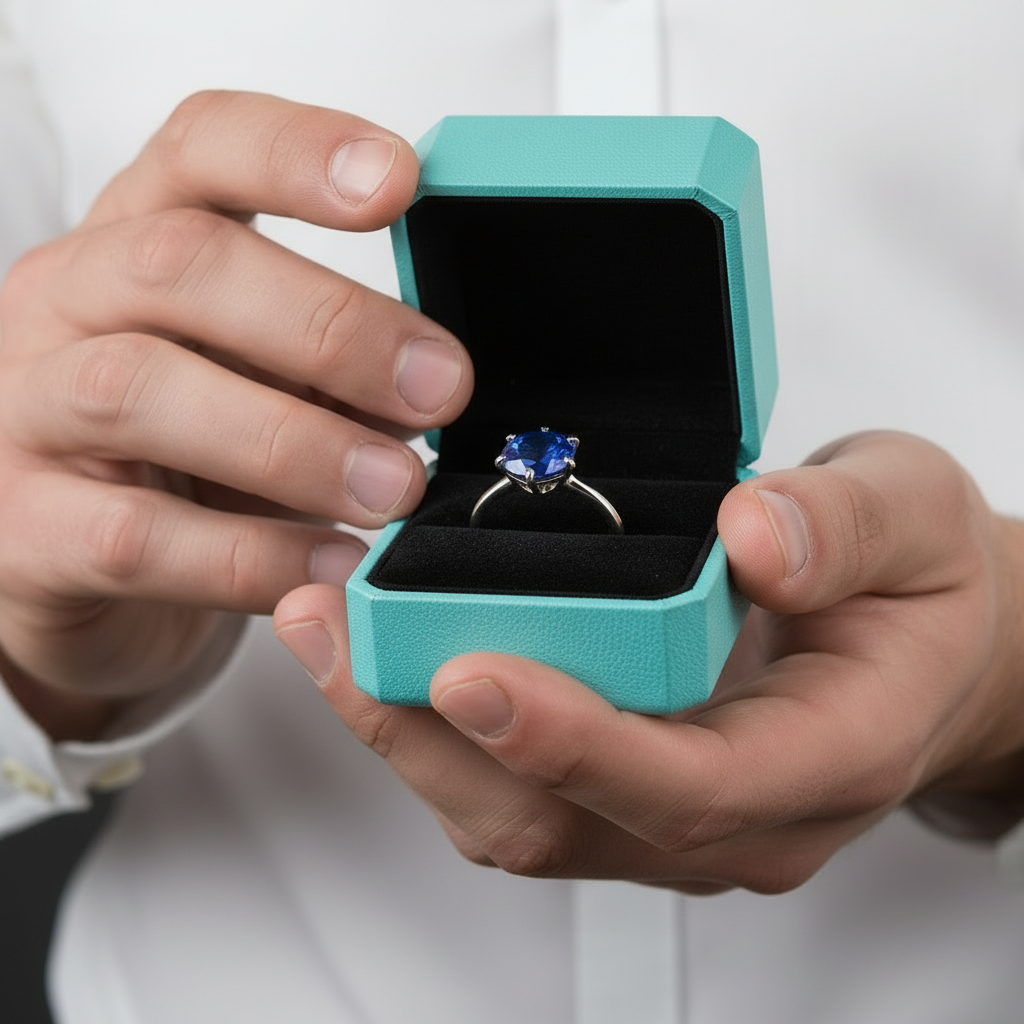 Classic Round Cut 2.0ct Blue Sapphire White Gold Engagement Ring