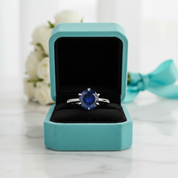 Classic Round Cut 2.0ct Blue Sapphire White Gold Engagement Ring