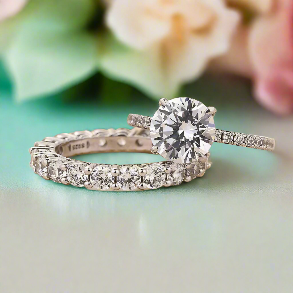 Classic Round Cut 2.0ct Diamond Bridal Set-Evani Naomi Jewelry