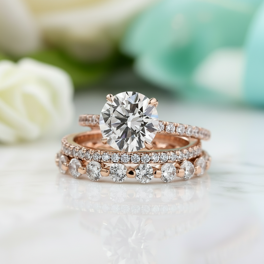 2.0ct Classic Round Cut Diamond Rose Gold Wedding Set-Evani Jewelry