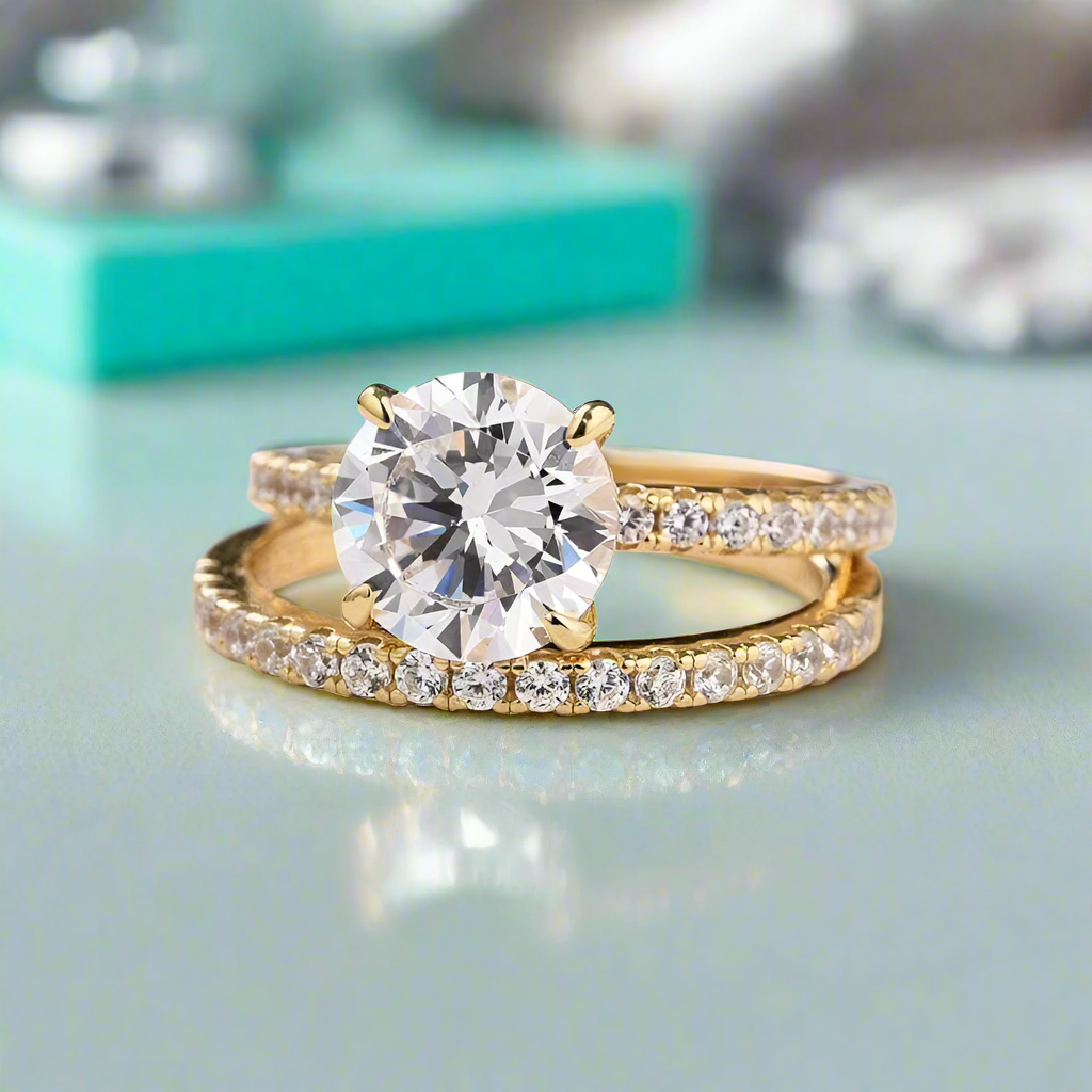 Classic Round Cut 2.0ct Yellow Gold Bridal Set-Evani Naomi Jewelry