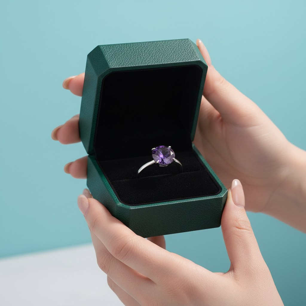 Classic Round Cut 3.5ct Amethyst Purple Engagement Ring - Evani Naomi Jewelry