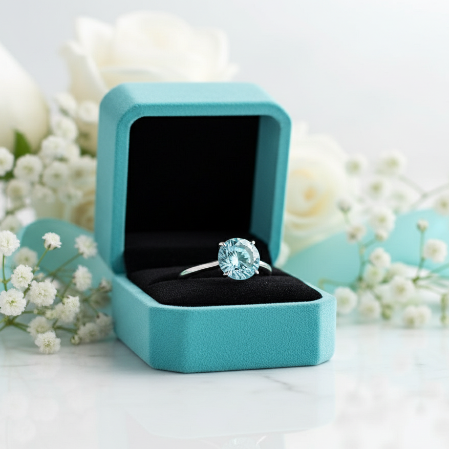 Classic 3.5ct Round Cut Light Aquamarine Engagement Ring-Evani Jewelry
