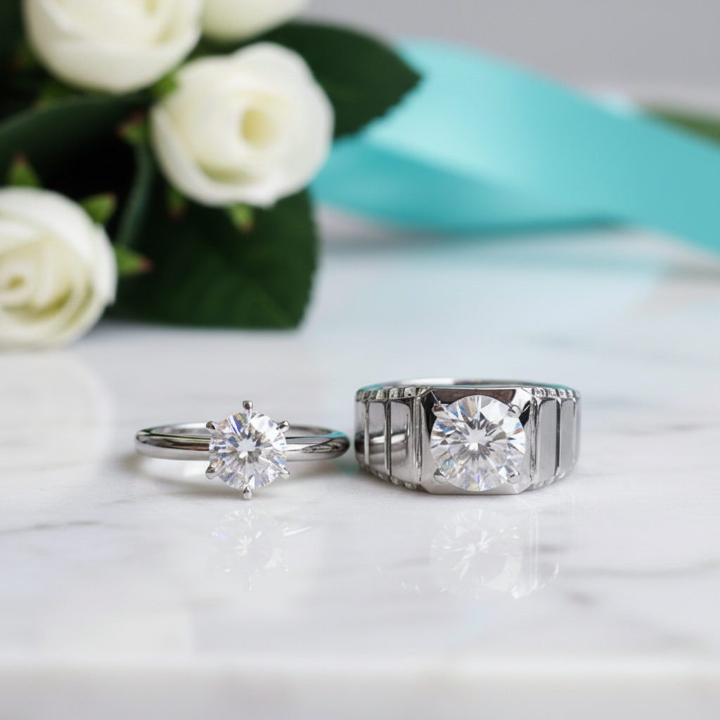 Classic Round Cut Diamond Couple Ring-Evani Jewelry