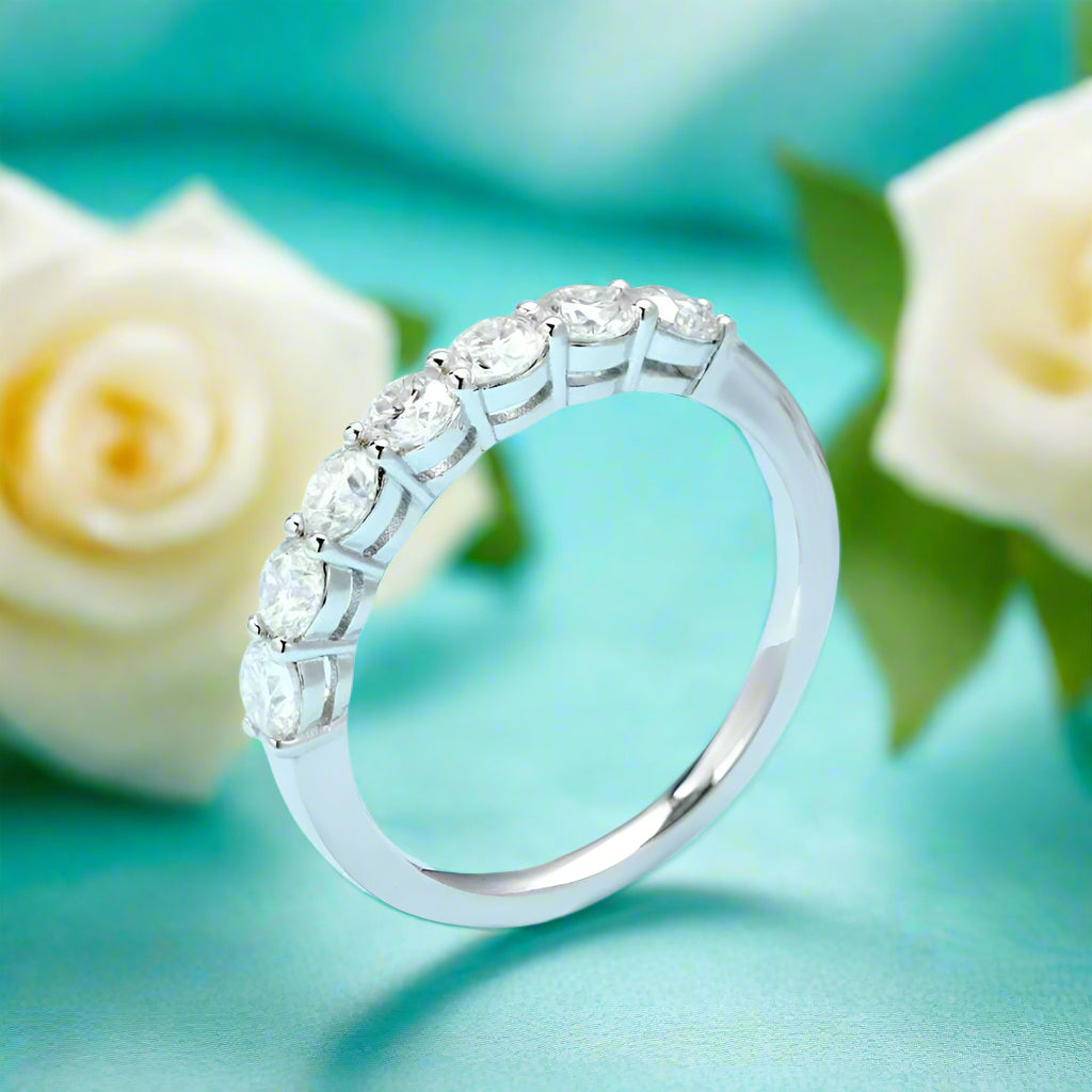 Classic Round Cut Diamond Half Eternity Wedding Band-Evani Naomi Jewelry