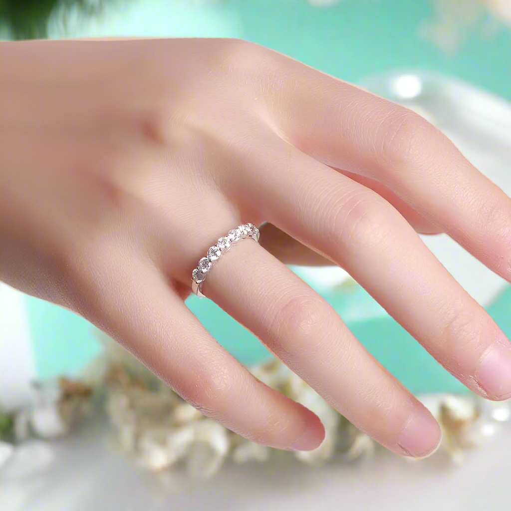Classic Round Cut Diamond Half Eternity Wedding Band-Evani Naomi Jewelry