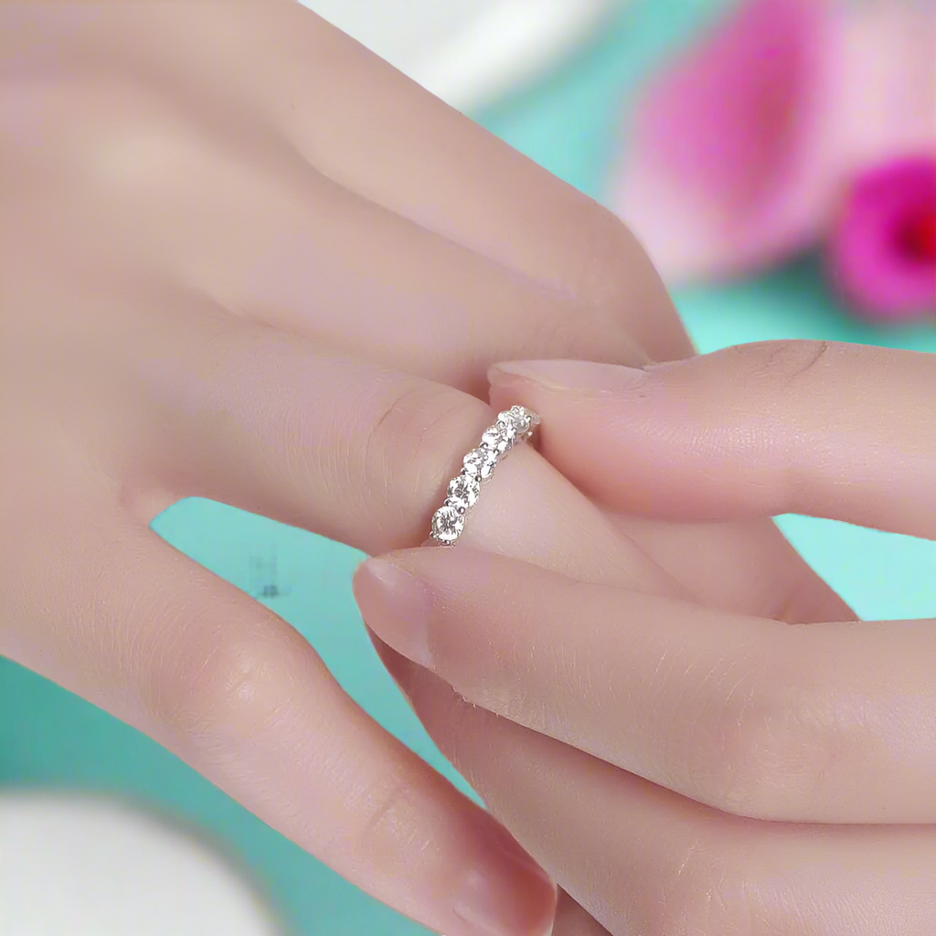 Classic Round Cut Diamond Half Eternity Wedding Band-Evani Naomi Jewelry