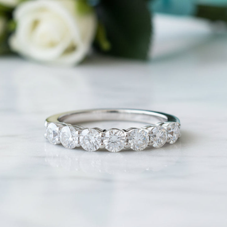Classic Round Cut Diamond Half Eternity Wedding Band-Evani Jewelry