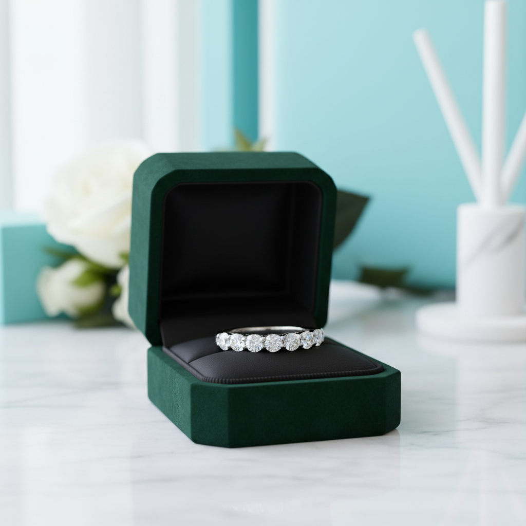 Classic Round Cut Diamond OptionHalf Eternity Wedding Band - Evani Naomi Jewelry