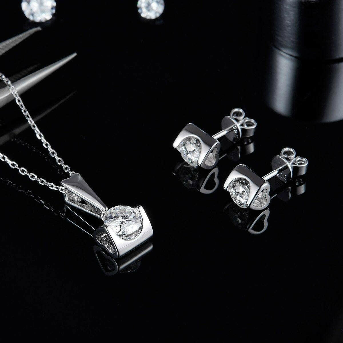 Classic Round Diamond Necklace and Earrings-Evani Naomi Jewelry