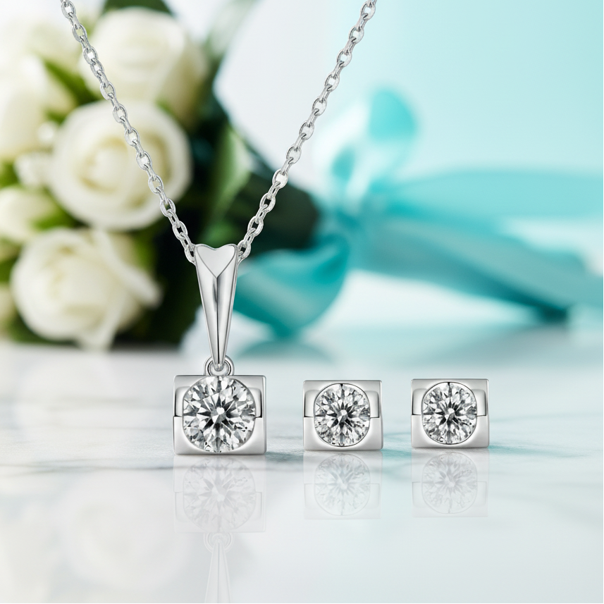 Classic Round Diamond Necklace and Earrings-Evani Jewelry