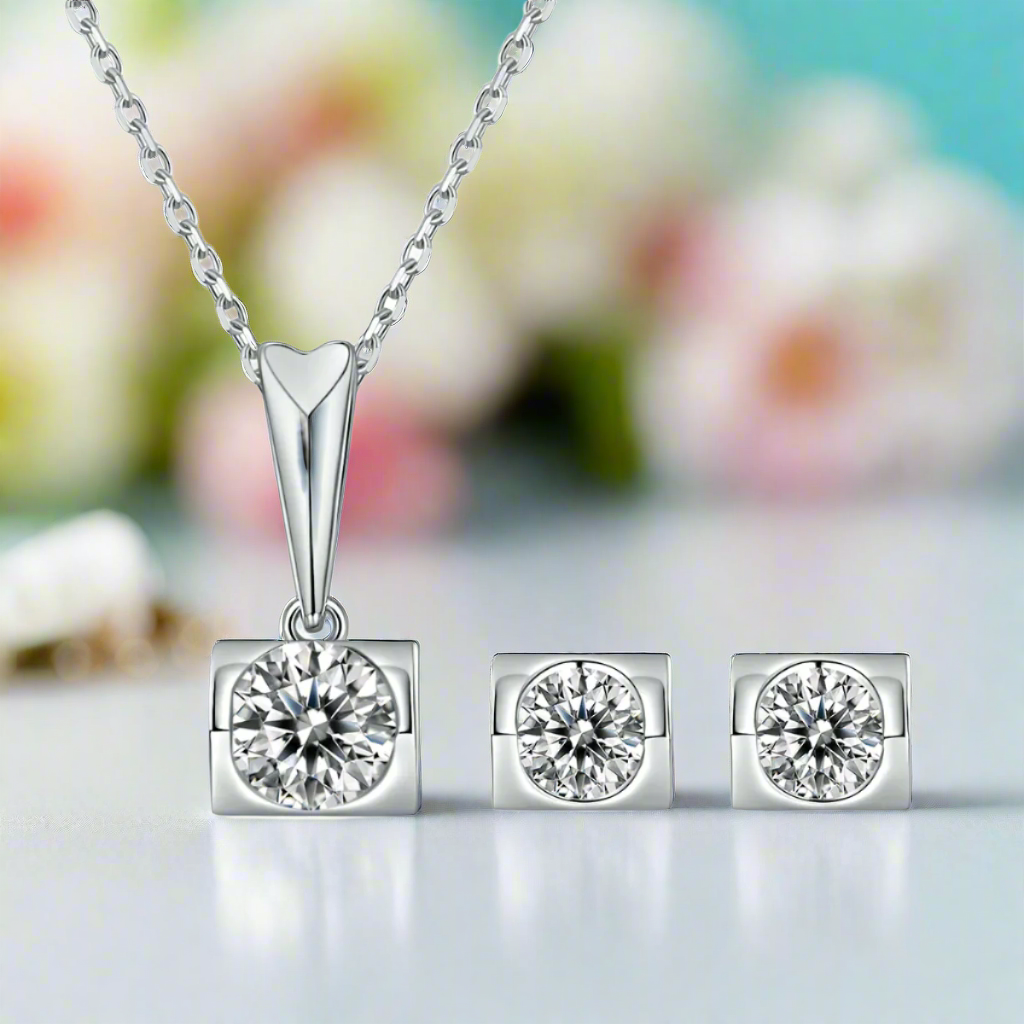 Classic Round Diamond Necklace and Earrings-Evani Naomi Jewelry