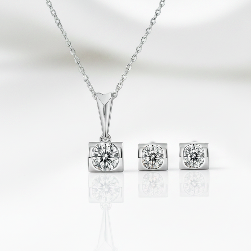 Classic Round Diamond Option Necklace and Earrings