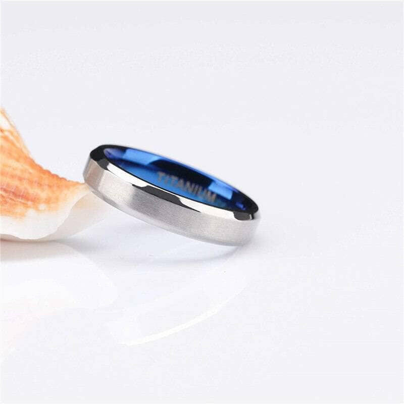 Classic Silver & Blue Unisex Titanium Wedding Band-Evani Jewelry