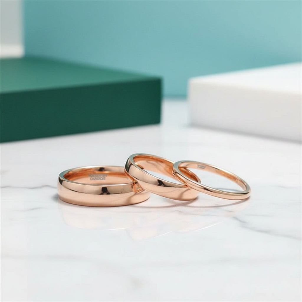Classic Unisex Rose Gold Tungsten Wedding Band-Evani Jewelry