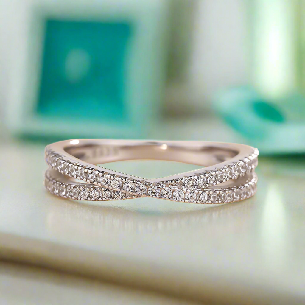 Classic X Criss Cross Diamond Wedding Band-Evani Naomi Jewelry