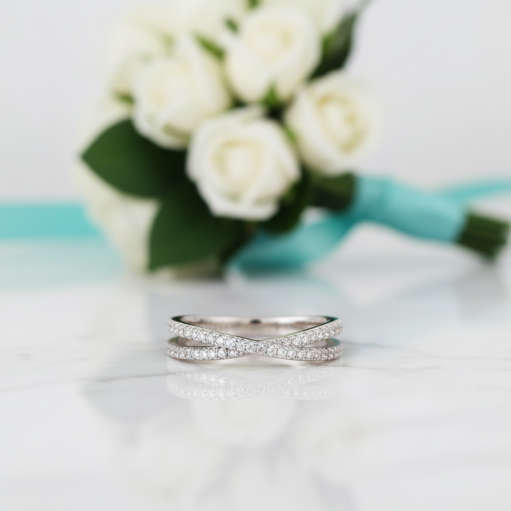 Classic X Criss Cross Diamond Wedding Band-Evani Jewelry