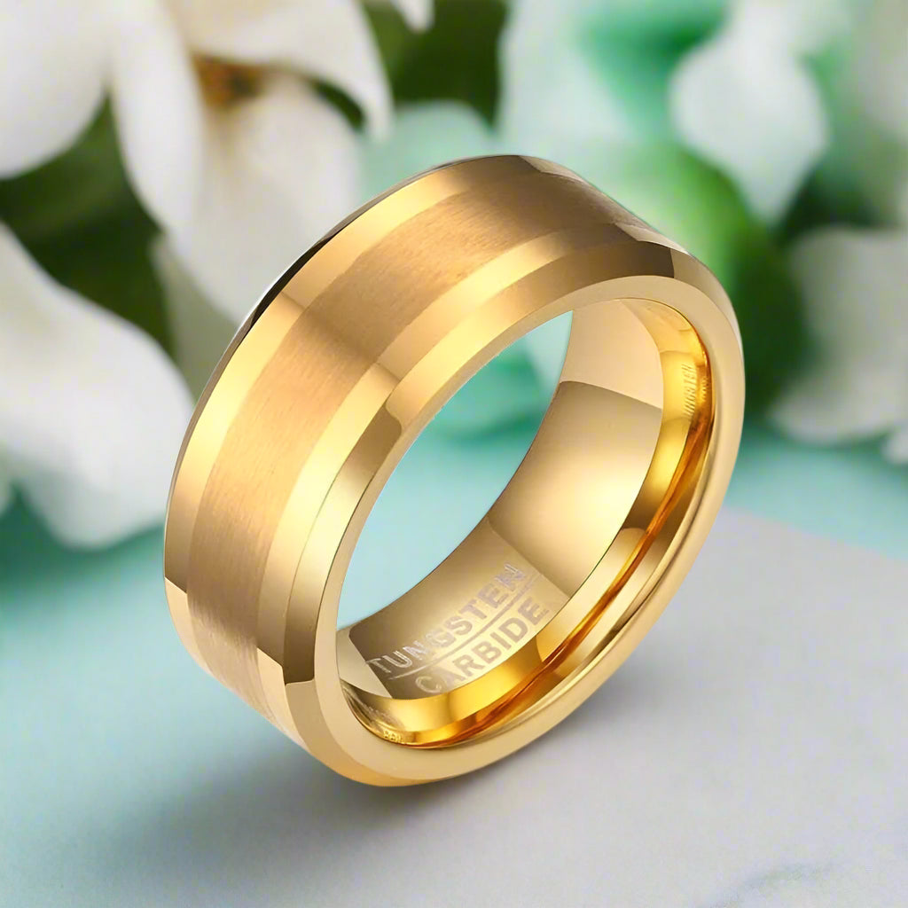 Classic Yellow Gold Tungsten Men's Wedding Band-Evani Naomi Jewelry