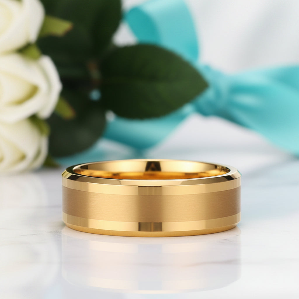 Classic Yellow Gold Tungsten Men's Wedding Band-Evani Jewelry
