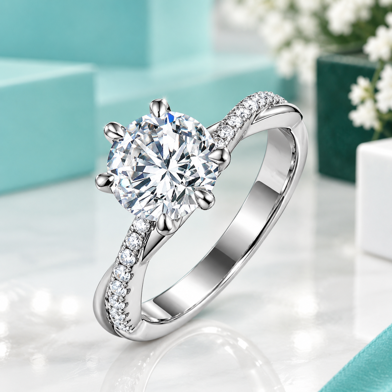 Classic 1.0 Ct Round Diamond Option Twisted Engagement Ring