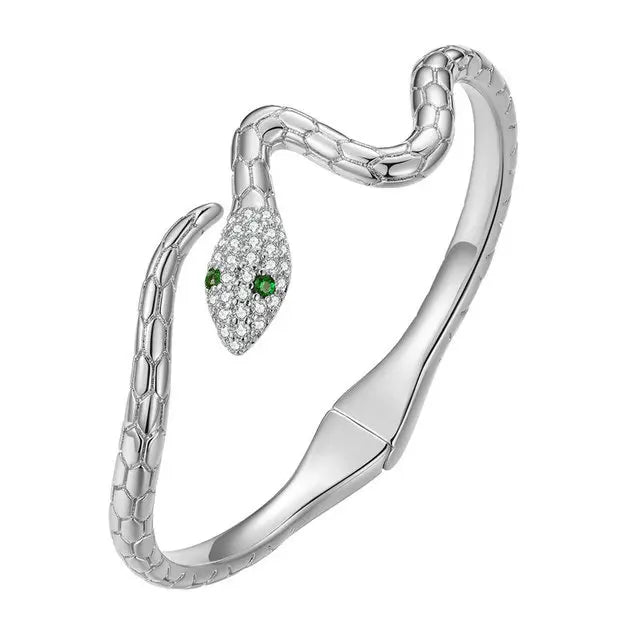 Classical Snake Diamond Open Bangle Bracelet-Evani Naomi Jewelry