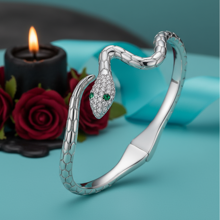 Classical Snake Diamond Open Bangle Bracelet-Evani Jewelry