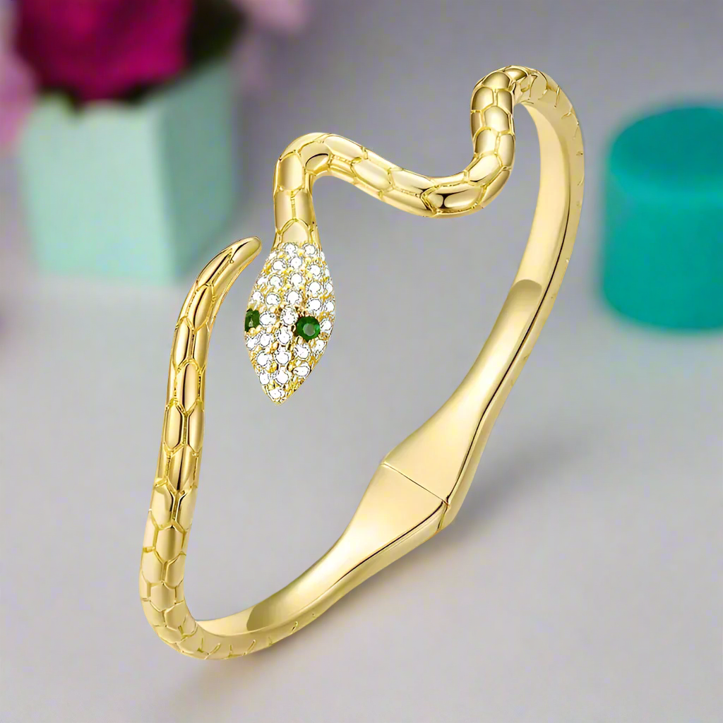Classical Snake Diamond Open Bangle Bracelet-Evani Naomi Jewelry