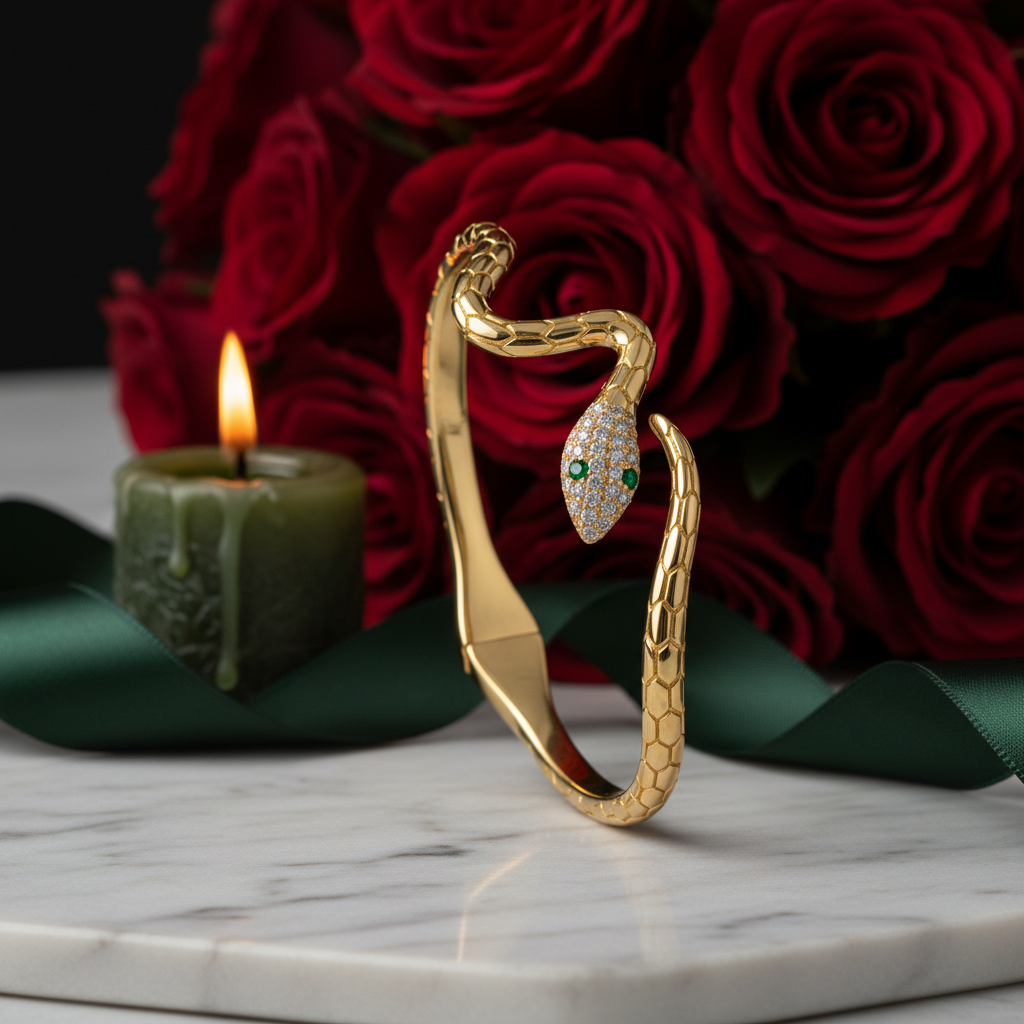 Classical Snake Diamond Open Bangle Bracelet-Evani Jewelry